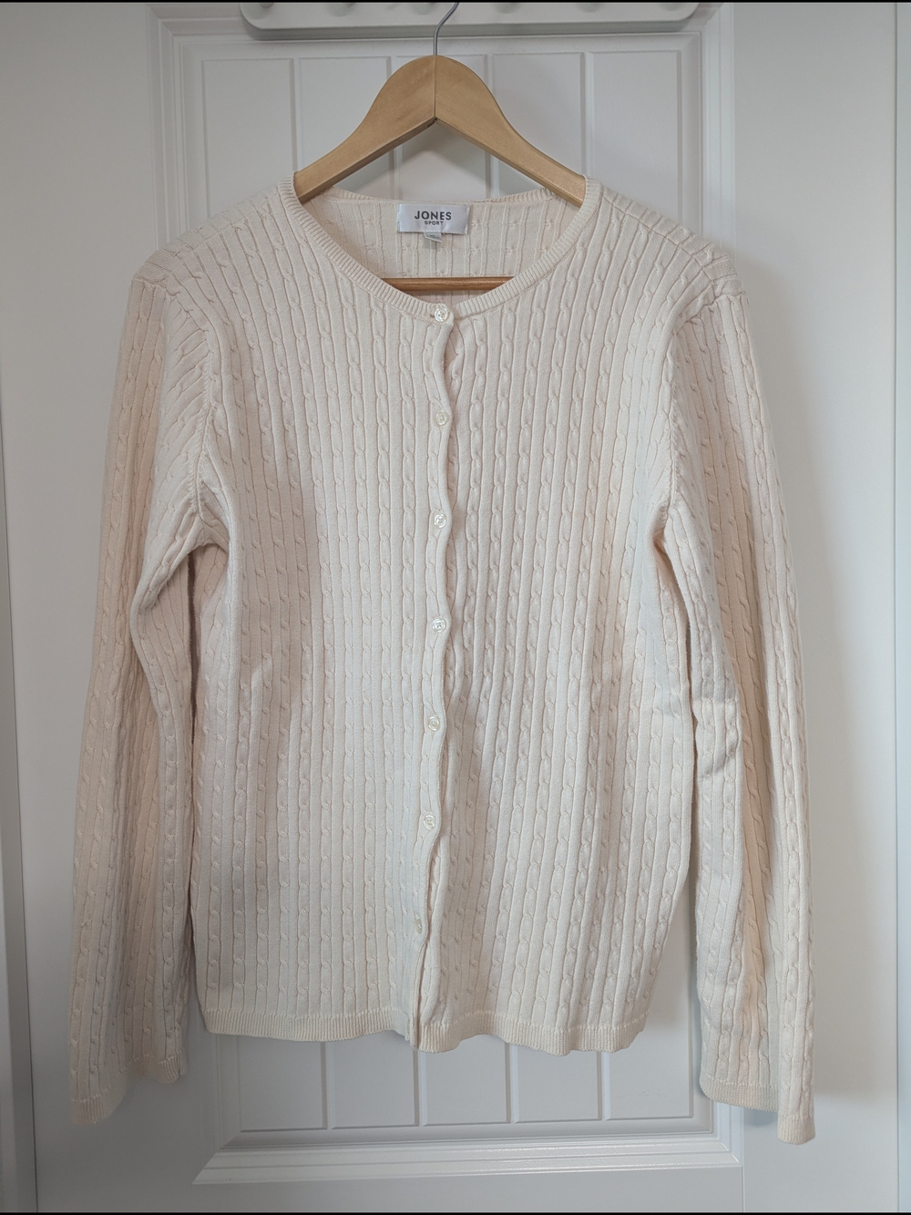Jones New York Ivory Cotton Cable-Knit Button Cardigan Size XL